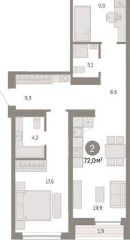 2-к квартира, вторичка, 72м2, 2/15 этаж