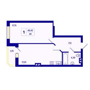 1-к квартира, вторичка, 48м2, 21/26 этаж