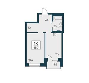 1-к квартира, вторичка, 46м2, 18/21 этаж