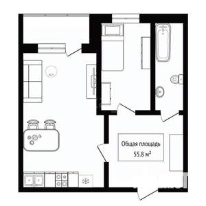 1-к квартира, вторичка, 56м2, 2/9 этаж