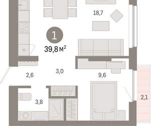 1-к квартира, вторичка, 40м2, 3/12 этаж