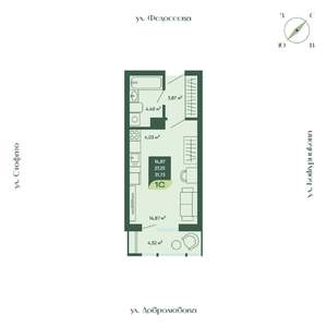 1-к квартира, строящийся дом, 32м2, 13/18 этаж