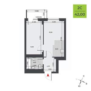 2-к квартира, вторичка, 42м2, 14/21 этаж