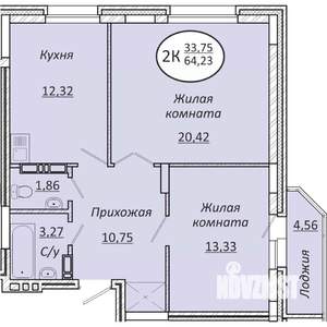2-к квартира, вторичка, 64м2, 22/25 этаж