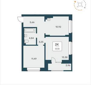2-к квартира, вторичка, 54м2, 9/25 этаж