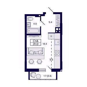 Студия квартира, вторичка, 31м2, 2/15 этаж
