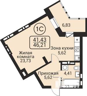 1-к квартира, вторичка, 41м2, 16/24 этаж