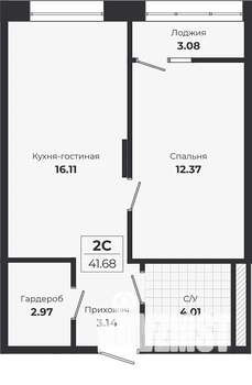 1-к квартира, строящийся дом, 39м2, 3/9 этаж
