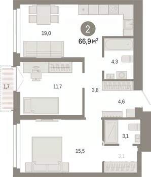 2-к квартира, вторичка, 67м2, 9/23 этаж