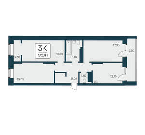 3-к квартира, вторичка, 95м2, 15/25 этаж