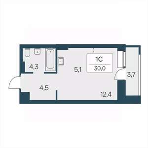 Студия квартира, строящийся дом, 30м2, 2/30 этаж