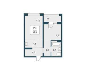 2-к квартира, вторичка, 43м2, 11/17 этаж