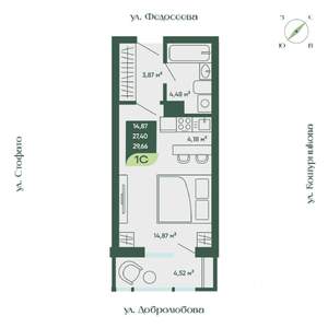 1-к квартира, строящийся дом, 30м2, 4/18 этаж