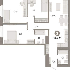 3-к квартира, вторичка, 88м2, 2/23 этаж