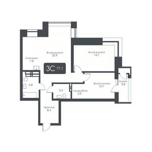 3-к квартира, вторичка, 77м2, 23/30 этаж