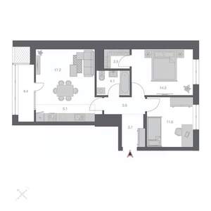 3-к квартира, строящийся дом, 67м2, 5/24 этаж