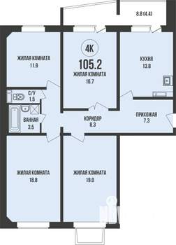 3-к квартира, строящийся дом, 105м2, 1/13 этаж