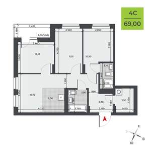 4-к квартира, вторичка, 69м2, 2/21 этаж