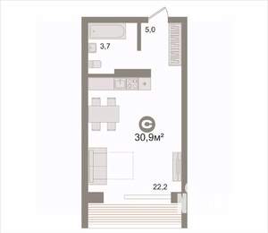 Студия квартира, вторичка, 31м2, 3/7 этаж