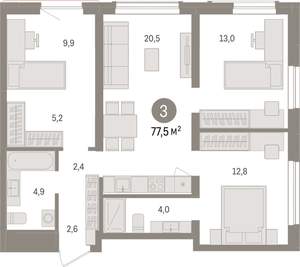 3-к квартира, вторичка, 78м2, 11/15 этаж