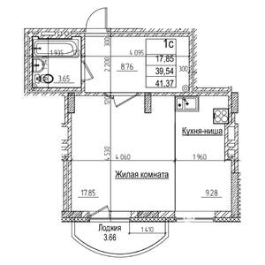 1-к квартира, строящийся дом, 40м2, 14/16 этаж