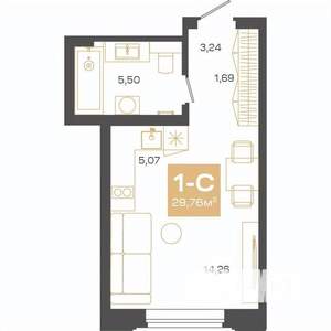 Студия квартира, вторичка, 30м2, 7/24 этаж