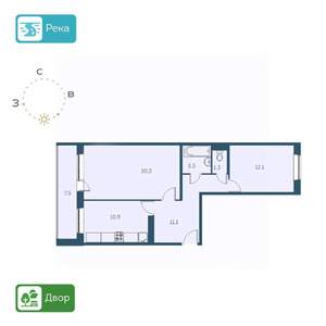 2-к квартира, вторичка, 59м2, 8/17 этаж