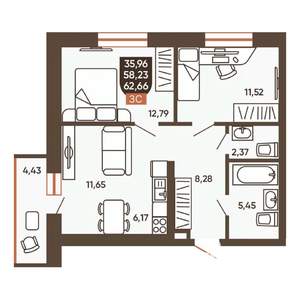 3-к квартира, вторичка, 63м2, 5/19 этаж