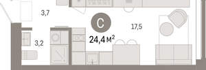 Студия квартира, вторичка, 24м2, 1/23 этаж