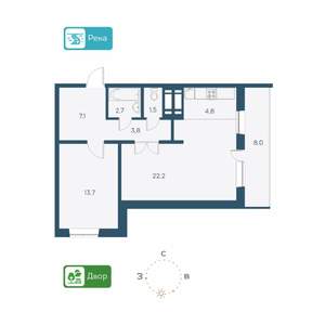 2-к квартира, строящийся дом, 60м2, 11/26 этаж