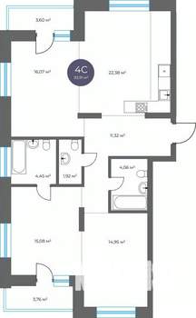 4-к квартира, вторичка, 94м2, 11/16 этаж