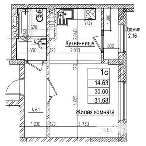 1-к квартира, строящийся дом, 31м2, 14/16 этаж