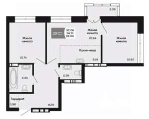 2-к квартира, вторичка, 54м2, 14/25 этаж
