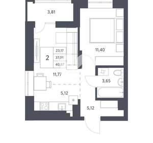 1-к квартира, вторичка, 41м2, 9/21 этаж