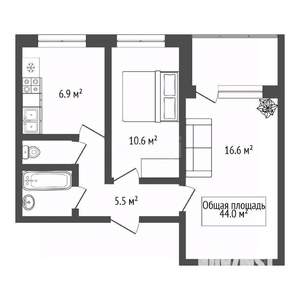 2-к квартира, вторичка, 44м2, 3/9 этаж