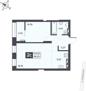 2-к квартира, вторичка, 46м2, 8/25 этаж