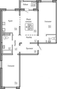 3-к квартира, вторичка, 88м2, 14/14 этаж
