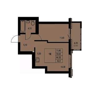 1-к квартира, строящийся дом, 42м2, 17/23 этаж