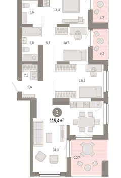 3-к квартира, вторичка, 115м2, 17/17 этаж