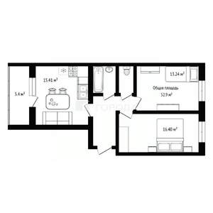 3-к квартира, вторичка, 53м2, 3/12 этаж