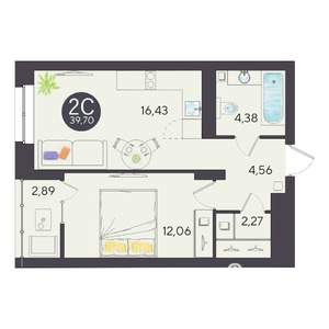 2-к квартира, строящийся дом, 40м2, 5/10 этаж