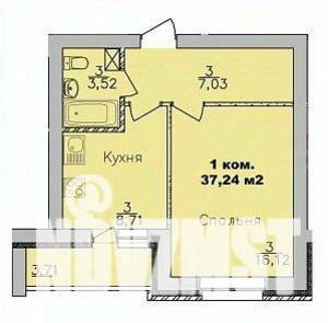 1-к квартира, строящийся дом, 37м2, 1/9 этаж
