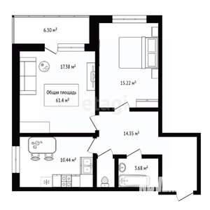 2-к квартира, вторичка, 61м2, 16/17 этаж