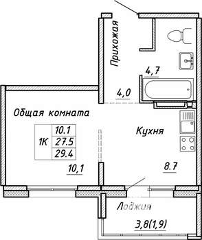 1-к квартира, строящийся дом, 29м2, 9/17 этаж