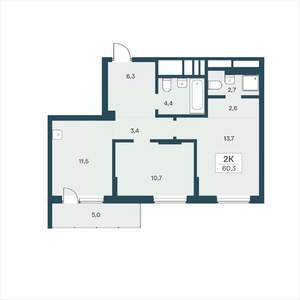 2-к квартира, вторичка, 60м2, 5/17 этаж