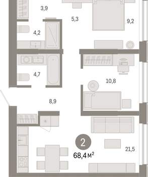 2-к квартира, вторичка, 68м2, 1/15 этаж