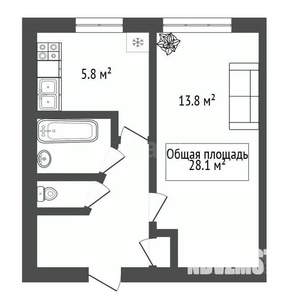 1-к квартира, вторичка, 28м2, 5/5 этаж