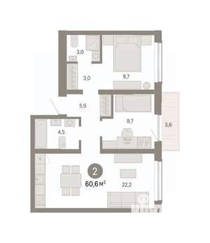 2-к квартира, вторичка, 61м2, 2/8 этаж