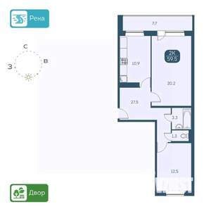 2-к квартира, вторичка, 63м2, 2/17 этаж