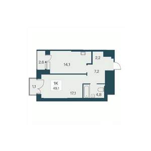 1-к квартира, вторичка, 49м2, 21/30 этаж